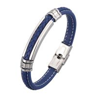 Mikrofaser PU Armband, mit Edelstahl, silberfarben plattiert, unisex & verschiedene Größen vorhanden & gewebte Muster, blau, 8x5mm, verkauft von PC