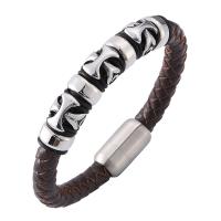 Cuir bracelet, avec acier inoxydable, Placage de couleur argentée, unisexe & normes différentes pour le choix & motif tissé, brun, 8mm, Vendu par PC
