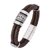 Cuir bracelet, avec acier inoxydable, Placage de couleur argentée, unisexe & normes différentes pour le choix & motif tissé, brun Vendu par PC
