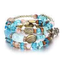Crystal Bracelets, with Lapis Lazuli & zinc alloy bead & turquoise & Wood, plated, for woman & with rhinestone Approx 12-14 cm 