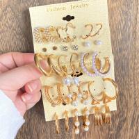 Zinklegierung Ohrring-Set, Ohrring, mit Perlen, plattiert, für Frau & mit Strass, goldfarben, 20x15mm, verkauft von setzen