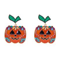 Zinc Alloy Rhinestone Drop Earring, Pumpkin, gold color plated, fashion jewelry & Halloween Jewelry Gift & for woman & with rhinestone, nickel, lead & cadmium free 