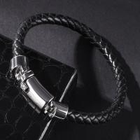 PU Leather Cord Bracelets, stainless steel snap clasp, plated, braided bracelet & Unisex  6mm 