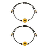 Fashion Create Wax Cord Bracelets, Zinc Alloy, with Korean Waxed Cord, Sunflower, plated, 2 pieces & for woman & enamel, 13mm Approx 6.3-11.8 Inch 