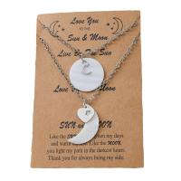 Couple Stainless Steel Necklace, with White Shell, with 3.93inch extender chain, Moon, platinum color plated, 2 pieces & oval chain & for couple, 20mm Approx 17.7 Inch 