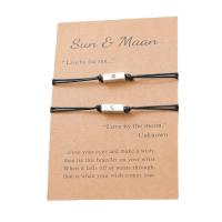 Fashion Create Wax Cord Bracelets, Zinc Alloy, with Korean Waxed Cord, Rectangle, antique silver color plated, 2 pieces & Unisex Approx 6.3-11 Inch 