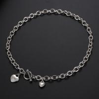 Titanium Steel Jewelry Necklace, Heart, polished, Unisex & oval chain, silver color  