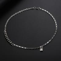 Titanium Steel Jewelry Necklace, Lock, polished, patchwork & Unisex & curb chain & oval chain & box chain, silver color 