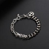 Titanium Steel Bracelet & Bangle, polished, patchwork & Unisex & curb chain & oval chain & two tone, silver color 