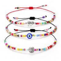 Evil Eye Jewelry Bracelet, Lampwork, with Seedbead & Wax Cord & Zinc Alloy, plated, stretchable & Unisex Approx 11 Inch 