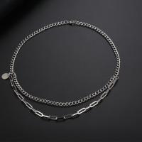 Titanium Steel Jewelry Necklace, polished, patchwork & Double Layer & Unisex & twist oval chain & oval chain, silver color 