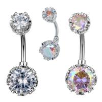 Stainless Steel Belly Ring, 316 Stainless Steel, Round, silver color plated, Unisex & with cubic zirconia 