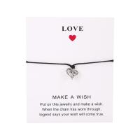 Fashion Create Wax Cord Bracelets, Zinc Alloy, with Korean Waxed Cord, Heart, antique silver color plated, Unisex & hollow Approx 7-11.8 Inch 