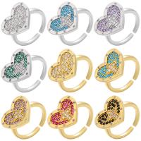 Brass Open Finger Ring, Heart, gold color plated, Adjustable & micro pave cubic zirconia & for woman Inner Approx 17mm 
