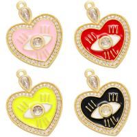 Rhinestone Brass Pendants, Heart, gold color plated, enamel & with rhinestone Approx 1.5mm 
