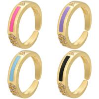 Цирконий Micro Pave Латунь палец кольцо, плакирован золотом, Регулируемый & инкрустированное микро кубического циркония & Женский & эмаль, Много цветов для выбора внутренний диаметр:Приблизительно 17mm, продается PC