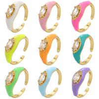 Zirkonia Messing Finger Ring, goldfarben plattiert, Einstellbar & Micro pave Zirkonia & für Frau & Emaille, keine, 21x8mm, Innendurchmesser:ca. 17mm, verkauft von PC