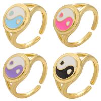 Brass Cuff Finger Ring, gold color plated, Adjustable & ying yang & for woman & enamel 