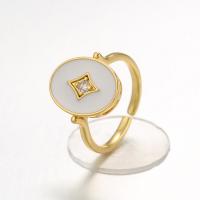 Circón cúbico anillo de dedo de latón, metal, chapado en color dorado, Ajustable & micro arcilla de zirconia cúbica & para mujer & esmalte, más colores para la opción, 20.5x15mm, diámetro interior:aproximado 17mm, Vendido por UD