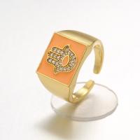 Латунь Открыть палец кольцо, плакирован золотом, Регулируемый & инкрустированное микро кубического циркония & Женский & эмаль, Много цветов для выбора продается PC