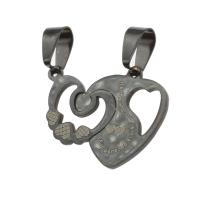Stainless Steel Couple Pendant, Heart, DIY, black 