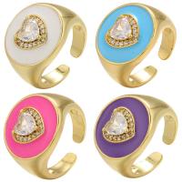 Zirkonia Messing Finger Ring, goldfarben plattiert, Einstellbar & Micro pave Zirkonia & für Frau & Emaille, keine, 22x17mm, Innendurchmesser:ca. 17mm, verkauft von PC