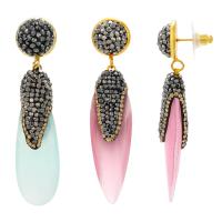 Rhinestone Drop Earring, Brass, with Rhinestone Clay Pave & Glass, gold color plated, for woman & enamel 