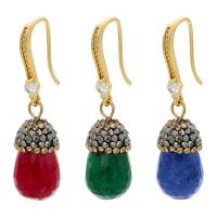 Rhinestone Brass Drop Earring, with Rhinestone Clay Pave & Gemstone, gold color plated, for woman 