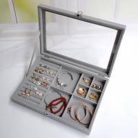 Multifunctional Jewelry Box, Flocking Fabric, with Middle Density Fibreboard, Rectangle, dustproof, grey 