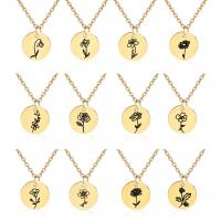 Stainless Steel Jewelry Necklace, with 1.97inch extender chain, gold color plated, fashion jewelry & with flower pattern & for woman .75 Inch 