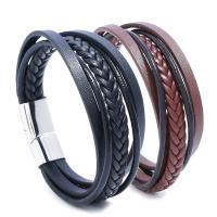 Split Layer Cowhide Leather Bracelet, with PU Leather & Stainless Steel, fashion jewelry & multilayer & handmade & Unisex 