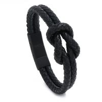 PU Leather Cord Bracelets, with Stainless Steel, fashion jewelry & Unisex, black .86 Inch 