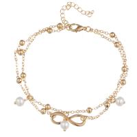 Zinc Alloy Anklet, with Plastic Pearl, with 1.77inch extender chain, plated, fashion jewelry & for woman .06 Inch 