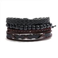 PU Leather Cord Bracelets, with Wax Cord, 4 pieces & Adjustable & fashion jewelry & handmade & Unisex, 17-18cm,6cm 
