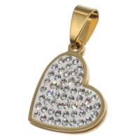 Colgantes de acero inoxidable de diamantes de imitación , Corazón, con diamantes de imitación, más colores para la opción, 18x21x2mm, Vendido por UD