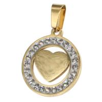 Colgantes de acero inoxidable de diamantes de imitación , Esférico, con patrón de corazón & con diamantes de imitación, más colores para la opción, 23x20x2mm, Vendido por UD
