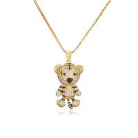 Cubic Zircon Micro Pave Brass Necklace, Tiger, 18K gold plated, micro pave cubic zirconia & for woman & enamel Approx 17.72 Inch 