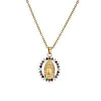Cubic Zircon Micro Pave Brass Necklace, Virgin Mary, gold color plated, micro pave cubic zirconia & for woman & hollow Approx 17.72 Inch 