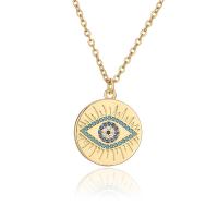 Cubic Zircon Micro Pave Brass Necklace, Flat Round, gold color plated, with eye pattern & Unisex & micro pave cubic zirconia, 18mm Approx 17.72 Inch 