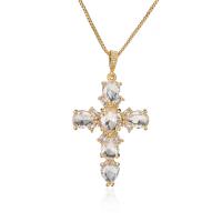 Cubic Zircon Micro Pave Brass Necklace, Cross, gold color plated, micro pave cubic zirconia & for woman Approx 17.72 Inch 