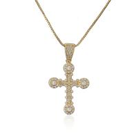 Cubic Zircon Micro Pave Brass Necklace, Cross, plated, micro pave cubic zirconia & for woman Approx 17.72 Inch 