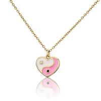 Cubic Zircon Micro Pave Brass Necklace, Heart, gold color plated, ying yang & micro pave cubic zirconia & for woman Approx 17.72 Inch 