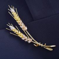 Cubic Zirconia Brooch, Brass, Wheat, plated, fashion jewelry & micro pave cubic zirconia & for woman 