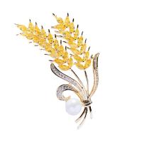 Cubic Zirconia Brooch, Brass, Wheat, fashion jewelry & micro pave cubic zirconia & for woman, yellow 