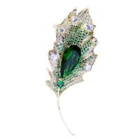 Cubic Zirconia Brooch, Brass, Leaf, plated, fashion jewelry & micro pave cubic zirconia & for woman 