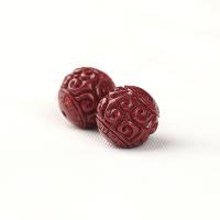 Zinnober Perlen, Cinnabaris, rund, geschnitzt, handgefertigt & DIY, rot, verkauft von PC