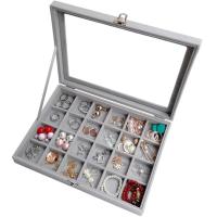 Multifunctional Jewelry Box, Flocking Fabric, with Middle Density Fibreboard, Rectangle, dustproof & 24 cells, grey 