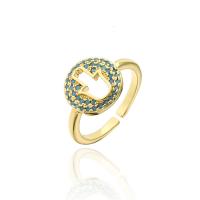Cubic Zirconia Micro Pave Brass Finger Ring, 18K gold plated, Adjustable & micro pave cubic zirconia & for woman & hollow 13mm 