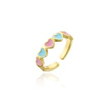 Brass Cuff Finger Ring, Heart, 18K gold plated, Adjustable & for woman & enamel 4mm 