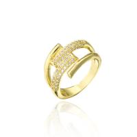 Brass Cuff Finger Ring, 18K gold plated, Adjustable & micro pave cubic zirconia & for woman, 14mm 